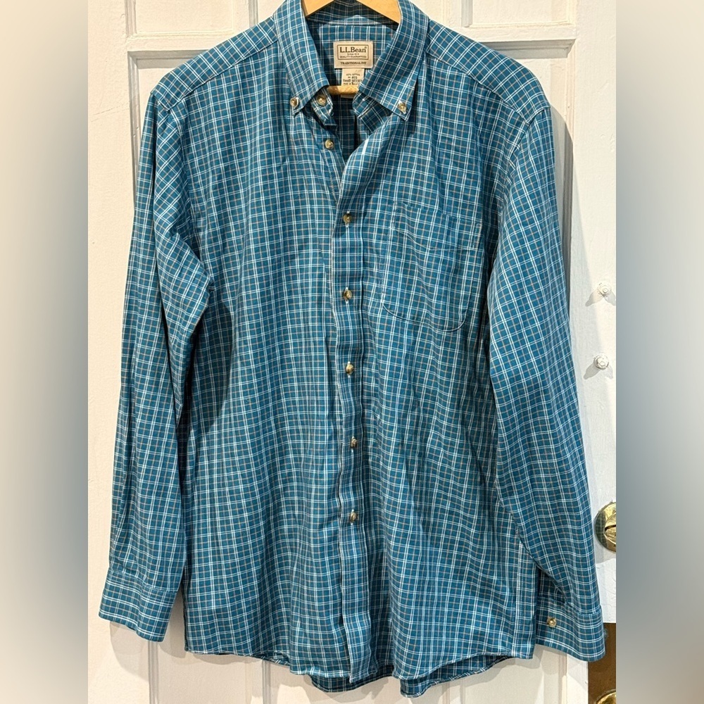 L.L. Bean Teal Checkered Men's Shirt
